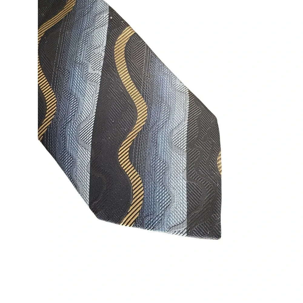 ERTU Silk Tie Made In‎ Japan Blue Gold Geometric Stripe Mens Neck Tie 60 x 3.5